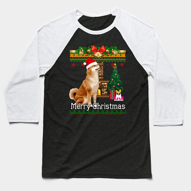 Ugly Christmas Sweater SHIBA INU Baseball T-Shirt by LaurieAndrew